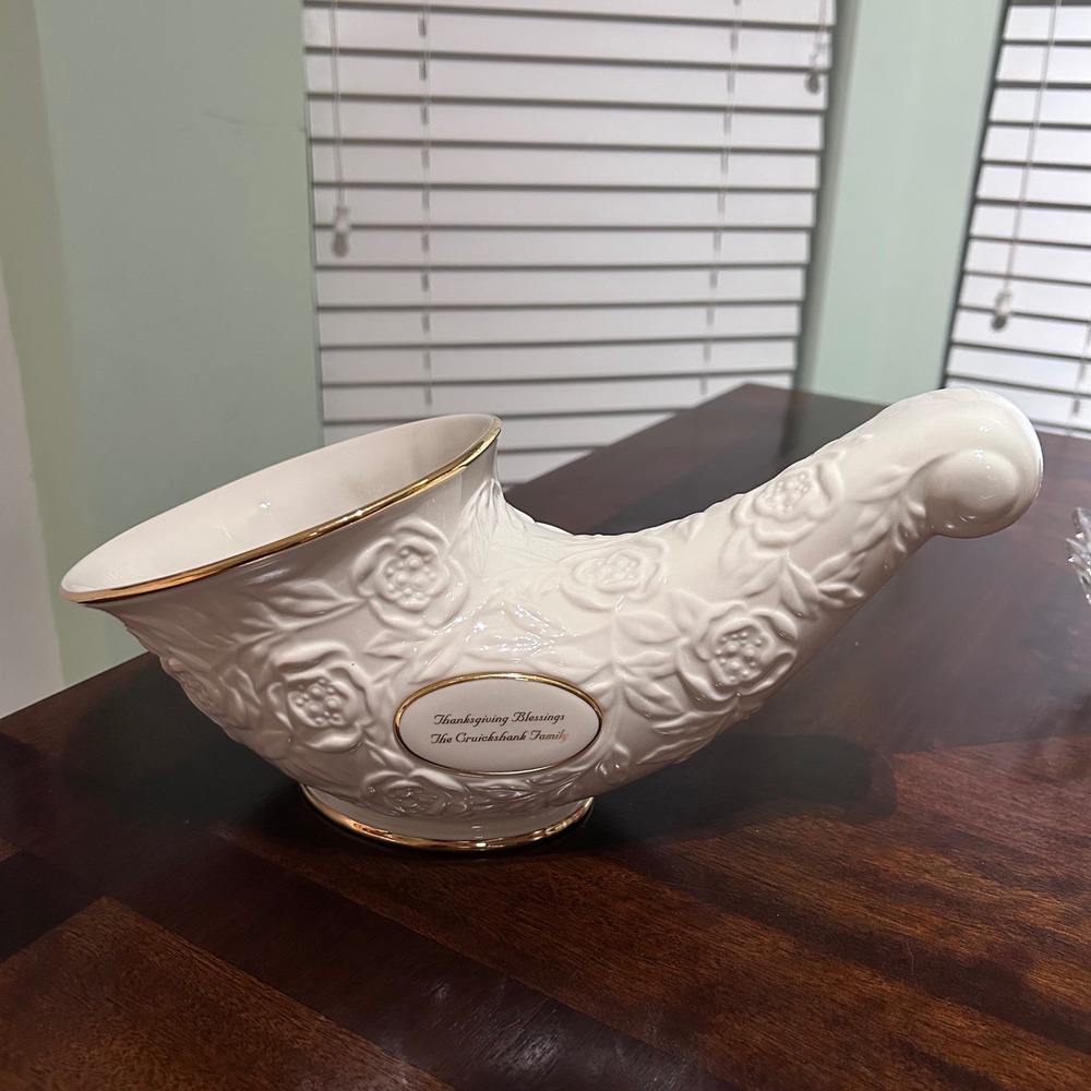 Lenox Harvest Rose‎ Cornucopia Thanksgiving Blessing Cruickshank Fam Ivory Gold